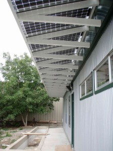 Under view of solar panel outside building