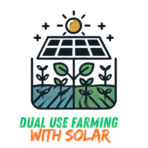 Icon showing solar panels above crops, symbolizing dual-use farming with solar energy.